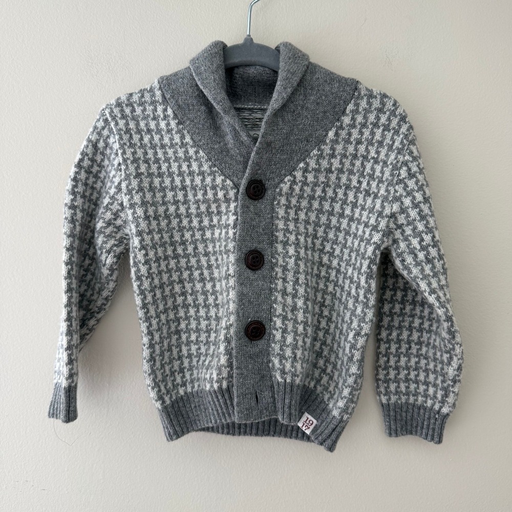 Sovereign Code Kids Grey Houndstooth Shawl Collar Cardigan Sweater 9M Hickley